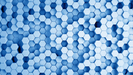 Abstract blue hexagonal sci-fi honeycomb geometrical background. 3d rendering