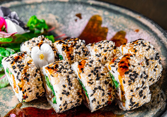 fish sushi roll in plate