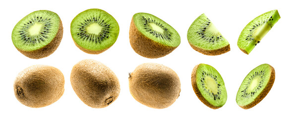Kiwi fruit levitating on a white background - obrazy, fototapety, plakaty