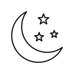 Moon With Stars Line Icon On White Background. Minimalist style.