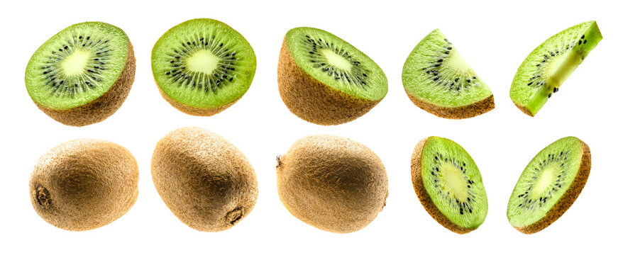 Kiwi fruit levitating on a white background
