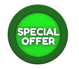 3D Illustration with text: Special offer. A offer for big sales. White text color on a green background.