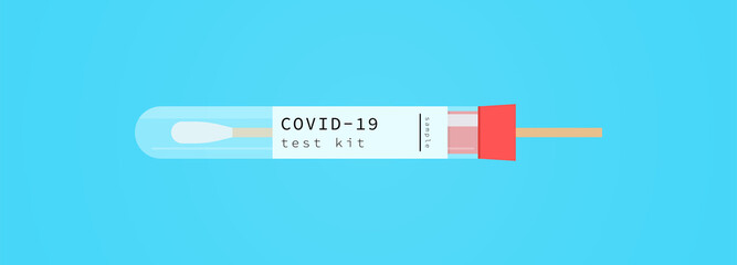 Vaccine bottle and coronavirus pandemic test flat illustration.
