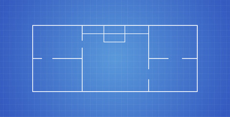 Architectural blueprint and horizontal technical drawing flat illustration.
