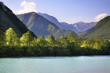 Reservoir on Soca River in Most na Soci. Slovenia