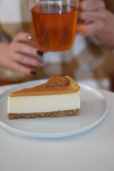 Herbal tea and cheesecake concept.