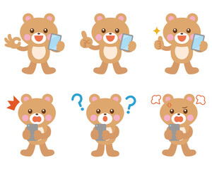 くま　熊　スマホ　イラストセット