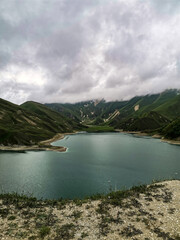 Kezenoy-am Lake in the Caucasus Mountains in Chechnya, Russia June 2021.