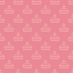Pink seamless pattern with pie icon.