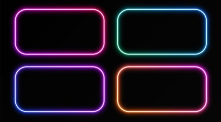Gradient neon frames, rectangular borders isolated on a dark background. Colorful night banner, vector light effect. Bright illuminated shape.
