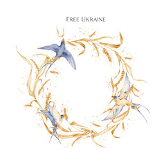 Watercolor wreath with Ukrainian symbol - wheat and swallow
Pray for Ukraine
Thank you for supporting people from Ukraine