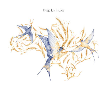 Ukraine Map With Realistic Swallow And Wheat Design.
Thank You For Supporting People From Ukraine