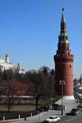 Fototapeta premium Vodovzvodnaya tower of the Moscow Kremlin. View of the Moscow Kremlin. March 24, 2022, Moscow, Russia.