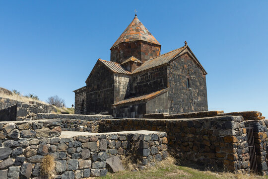 The buildings of the ancient monastery of Sevanavank near Lake Sevan in Armenia 