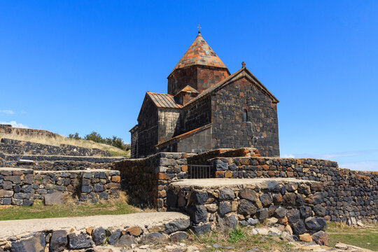 The buildings of the ancient monastery of Sevanavank near Lake Sevan in Armenia 