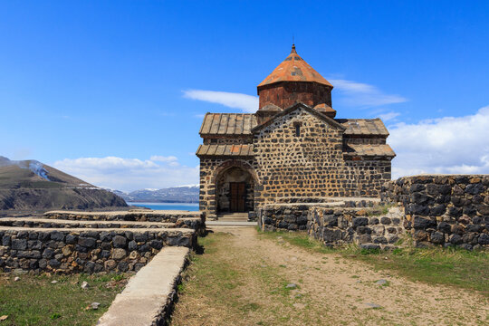 The buildings of the ancient monastery of Sevanavank near Lake Sevan in Armenia 