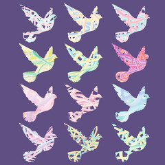 Set of differents of colored doves