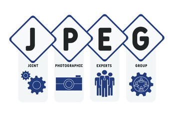 JPEG - Joint Photographic Experts Group acronym. business concept background. vector illustration concept with keywords and icons. lettering illustration with icons for web banner, flyer, landing pag