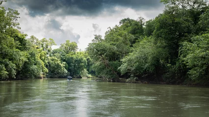 Fototapeten Schöne Landschaft von Rio Sarapiqui, Puerto Viejo de Sarapiqui, Costa Rica. Tropischer Fluss, umgeben von einem üppigen Wald. © Marco