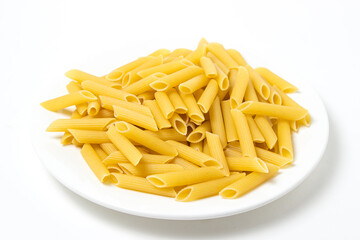 Dry pasta on a white background. Large pasta. Traditional food