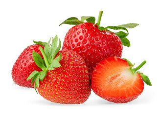 Heap of red strawberries isolated on white background with clipping path. Design element