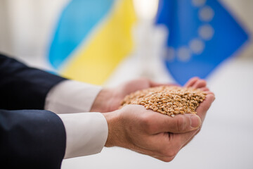 Obraz premium Ukraine exports wheat to Europe, inclusion of Ukraine to European union concept.