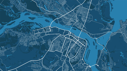 Detailed vector map poster of Dnipro city, linear print map. Blue skyline urban panorama.