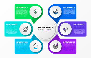 Infographic template with icons and 6 options or steps. Circle
