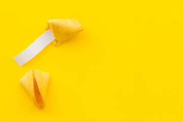 Chinese fortune cookie with space for message text on empty blank