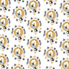 Cute baby pattern with lion leaves and flowers. Cute background in vector
