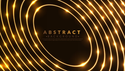 Abstract gold neon light pattern. Modern circle glow background. Cyberpunk geometric concept. Vector illustration.