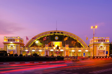 Bangkok Railway Station or central train station (Hua Lamphong Railway Station) in sunset time. This is the main railway station in Bangkok , Thailand