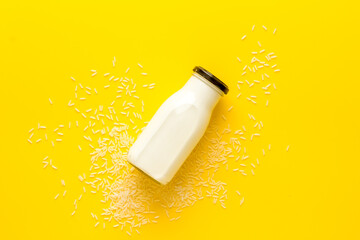 Rice non dairy substitute milk. Cereals vegan drink