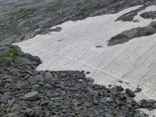 Snow field at Berlin high path, Zillertal Alps in Tyrol, Austria