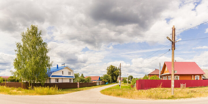 Panoramic view of the intersection of streets in the village