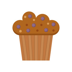 Muffin color vector icon. Flat chocolate cupcake illustration. Cake dessert design.
