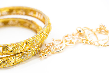 jewelry over on white background,