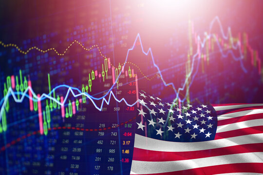 United States of America stock market analysis trading graph. US stock exchange chart business growth finance money crisis economy. Illustration of business and financial money market crisis concept.