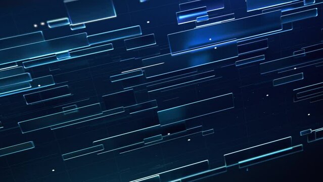 Digital 3D Animation with Rectangular Moving Abstract Texture Shapes in Shiny Dark Blue Color for Use in Playback Background Videos, News Reports, Loading Screens.