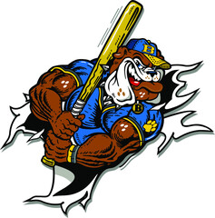 bulldog mascot ripping through the background with a baseball bat for school, college, team or league