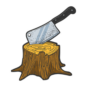 cleaver stuck in tree stump clip art preview