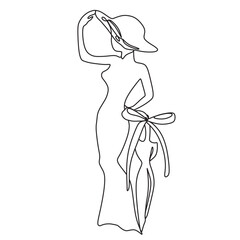 Silhouette of a girl with an umbrella. Beautiful woman drawing. Vector illustration