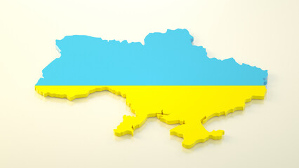 Ukrainian territory map in a national colors. Blue and yellow volumetric illustration. 3d render