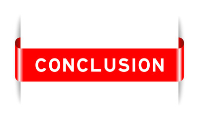 Red color inserted label banner with word conclusion on white background