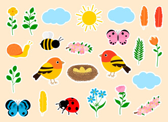 Set spring stickers printable vector