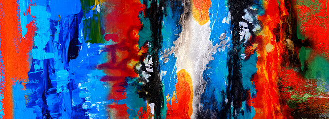 Fototapeta premium Hand draw painting abstract art panorama background colors texture design illustration.