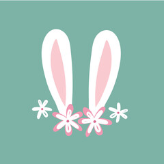 White bunny ears and daisy vector elements set. Simple Easter hand drawn illustration for nurcery, cards and web design.