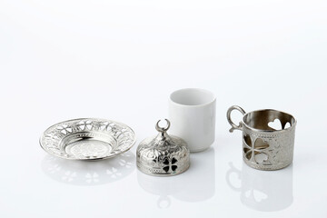 Four Piece Turkish Coffee Cup, Isolated on White