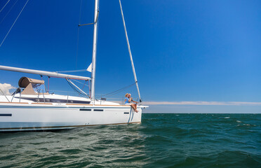 Successful American seniors enjoying travel adventures on yacht
