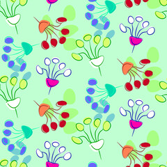 Vector seamless half-drop pattern, with leaves and bud